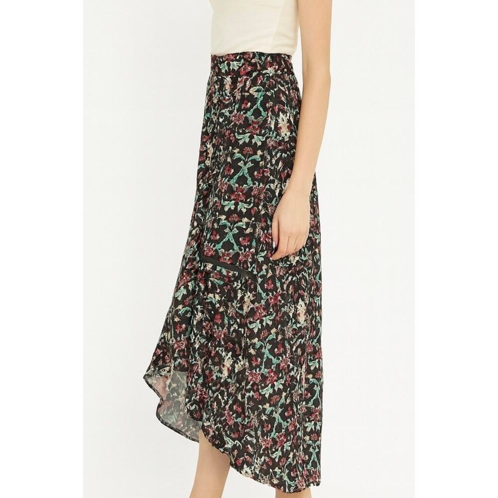 2/$30 Earthbound Floral Maxi Skirt Black High Low Pull On Size XL